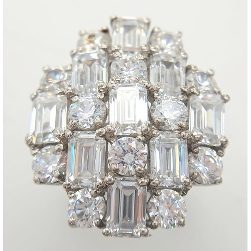 901 - An Impressive Sterling Silver Cubic Zirconia Statement Ring Size N. The Crown Measures 2.5cm Length.... 