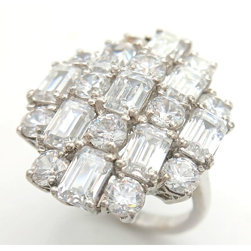 901 - An Impressive Sterling Silver Cubic Zirconia Statement Ring Size N. The Crown Measures 2.5cm Length.... 