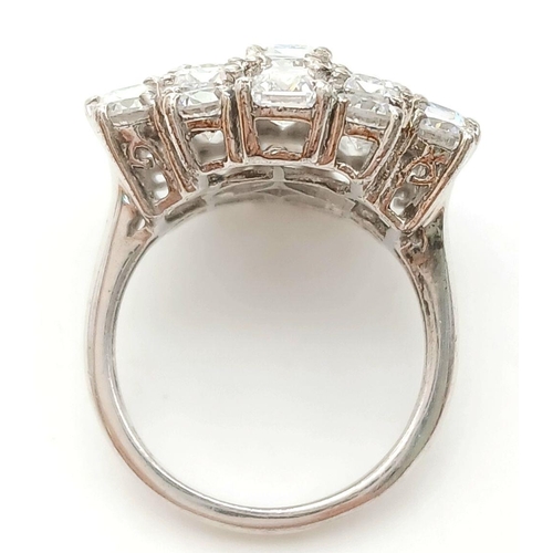 901 - An Impressive Sterling Silver Cubic Zirconia Statement Ring Size N. The Crown Measures 2.5cm Length.... 