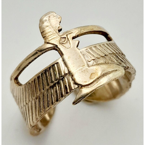 908 - A Vintage Silver Egyptian Goddess Ring Size Q. Open Shank so will have some adjustment on size. The ... 