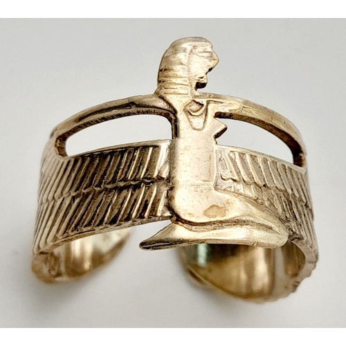 908 - A Vintage Silver Egyptian Goddess Ring Size Q. Open Shank so will have some adjustment on size. The ... 