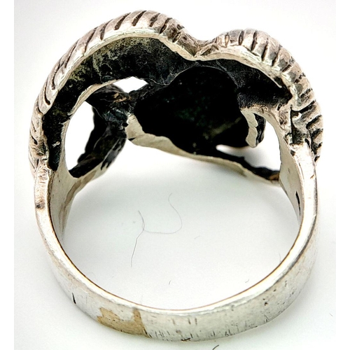 915 - Vintage Hallmarked 1986 Silver Rams Head Ring Size O. The Ring Measures 2cm Wide at the Crown and We... 