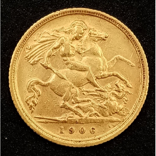 982 - A 1906 Edward VII 22k Gold Half Sovereign.