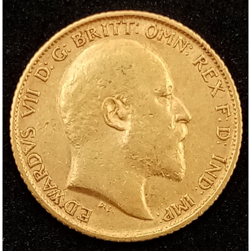 982 - A 1906 Edward VII 22k Gold Half Sovereign.