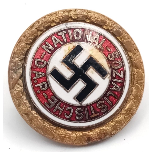 324 - 3rd Reich Gold Party Badge. 1933-1945. Straight Pin Type Made by Deschler & Sohn.