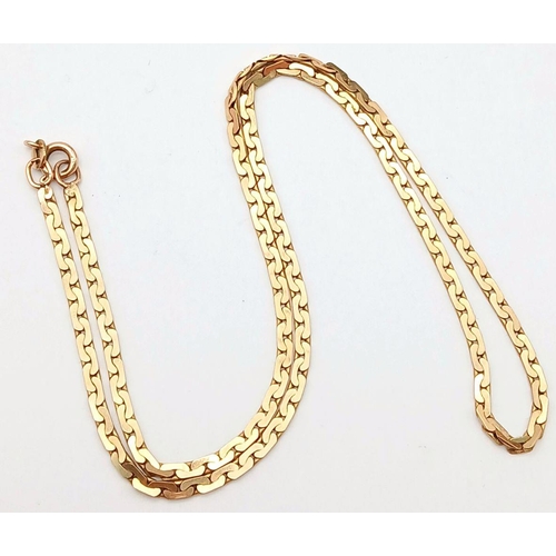 313 - A 9k yellow gold banana link chain, 44.5cm length, 7.2g. Ref: TC02