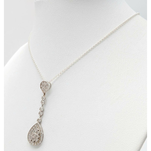 507 - A Stunning Sterling Silver and Diamond Set Pendant Necklace. 46cm Length chain. Pendant length 4.2cm... 