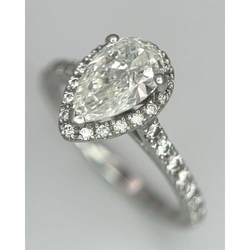 53 - A PLATINUM 950 ( TESTED ) PEAR SHAPE DIAMOND HALO RING MAIN PEAR SHAPE DIAMOND APPROX 0.65CT 3.91G S... 