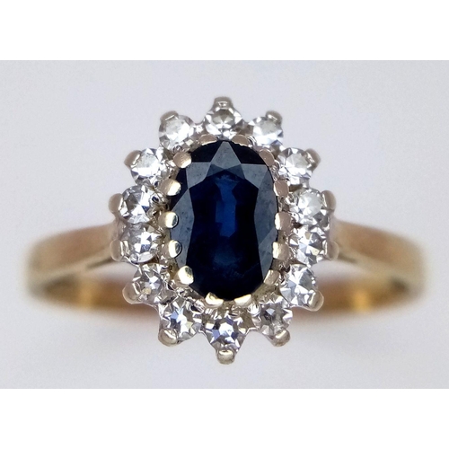 544 - A 9K YELLOW GOLD DIAMON & SAPPHIRE CLUSTER RING 2G SIZE N 1/2. Ref: A/S 1080 - 2