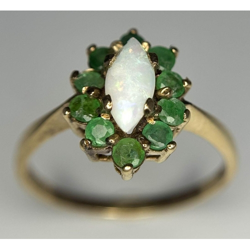 551 - A 9K YELLOW GOLD OPAL & EMERALD CLUSTER RING 2.14G SIZE N. Ref: A/S 1080 - 1