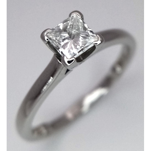 60 - A PLATINUM DIAMONDSOLITAIRE RING PRINCESS CUT 0.50CT 4.31G SIZE M. Ref: A/S 1069