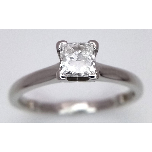 60 - A PLATINUM DIAMONDSOLITAIRE RING PRINCESS CUT 0.50CT 4.31G SIZE M. Ref: A/S 1069