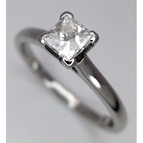 60 - A PLATINUM DIAMONDSOLITAIRE RING PRINCESS CUT 0.50CT 4.31G SIZE M. Ref: A/S 1069