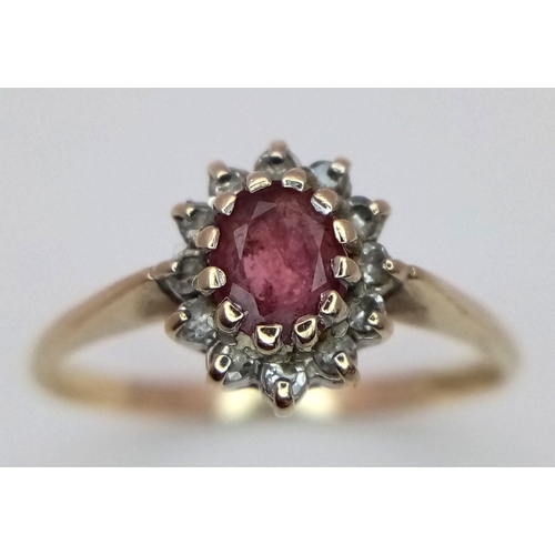 684 - A 9K YELLOW GOLD DIAMOND & RUBY CLUSTER RING 1.5G SIZE N. Ref: SC 4018