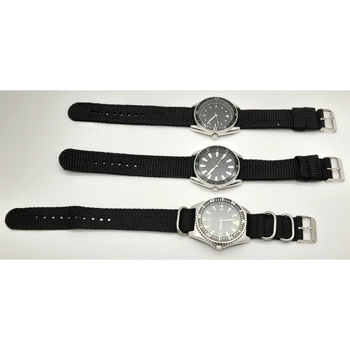 817 - Three Military Design ‘Divers’ Homage Watches Comprising: 1) A 1980’s Design British Navy Diver-43mm... 