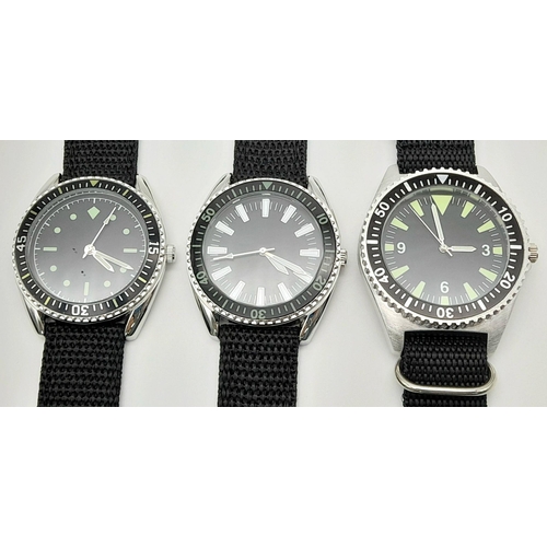 817 - Three Military Design ‘Divers’ Homage Watches Comprising: 1) A 1980’s Design British Navy Diver-43mm... 