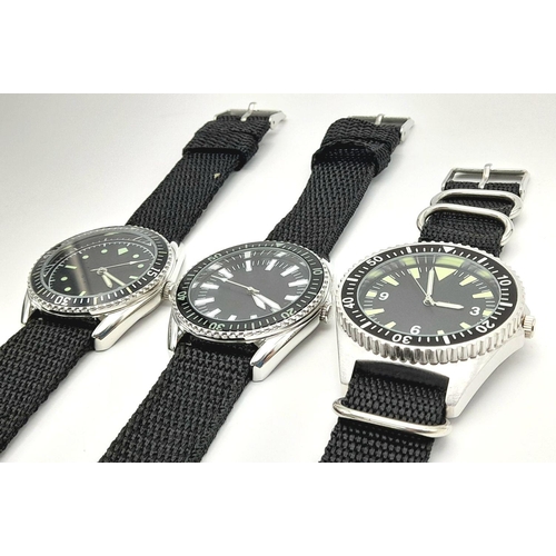 817 - Three Military Design ‘Divers’ Homage Watches Comprising: 1) A 1980’s Design British Navy Diver-43mm... 