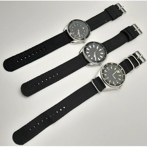 817 - Three Military Design ‘Divers’ Homage Watches Comprising: 1) A 1980’s Design British Navy Diver-43mm... 