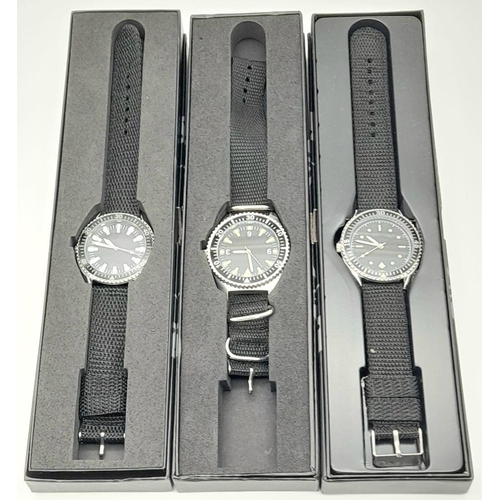 817 - Three Military Design ‘Divers’ Homage Watches Comprising: 1) A 1980’s Design British Navy Diver-43mm... 