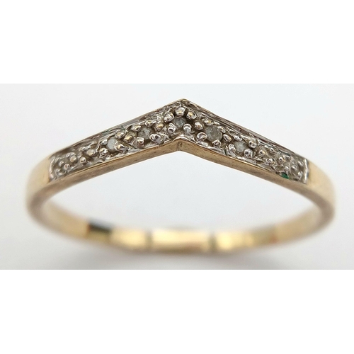 879 - A 9K Yellow Gold Diamond Chevron Ring. Full UK hallmarks. 
Size S 1/2. 1.4g total weight.