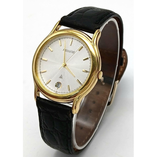 971 - A Gold Tone Accurist Quartz Date Watch Model MS313-33mm Case. New battery fitted September 2024 and ... 