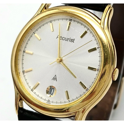 971 - A Gold Tone Accurist Quartz Date Watch Model MS313-33mm Case. New battery fitted September 2024 and ... 