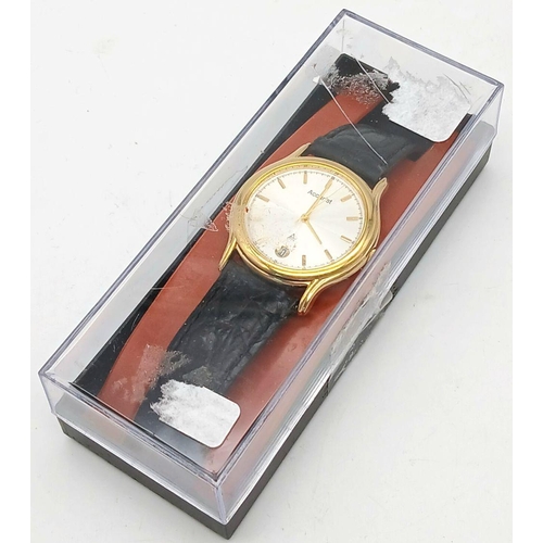 971 - A Gold Tone Accurist Quartz Date Watch Model MS313-33mm Case. New battery fitted September 2024 and ... 