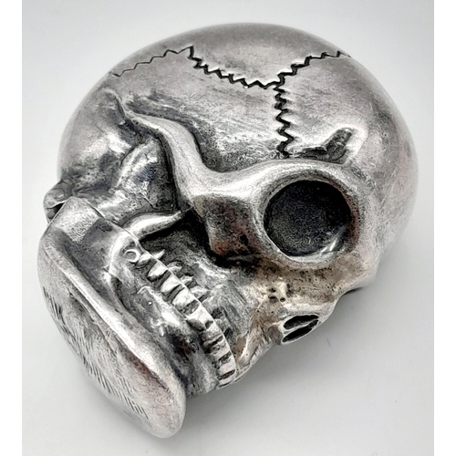 114 - A Vintage Repro Sterling Silver Skull Vesta Case. Brilliant design with open jaw compartment! 46.5g.... 