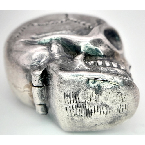 114 - A Vintage Repro Sterling Silver Skull Vesta Case. Brilliant design with open jaw compartment! 46.5g.... 