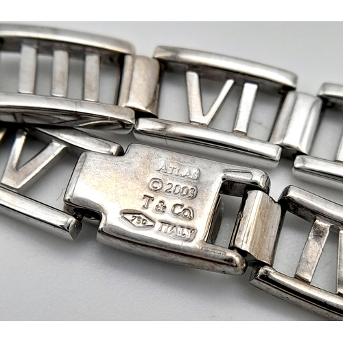 13 - A TIFFANY & CO 18K WHITE GOLD ATLAS RANGE BRACELET. TOTAL WEIGHT 24G. 19CM IN LENGTH. RECENTLY RE RH... 