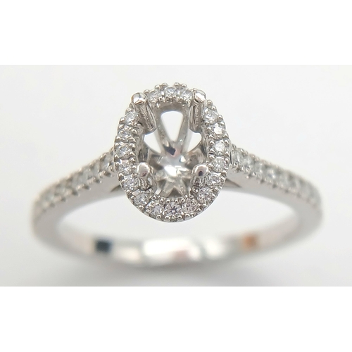 215 - A NEW PLATINUM DIAMOND SET HALO STYLE RING. MOUNT READY TO SET YOUR DREAM CENTRE STONE. 0.35CT , 4.6... 