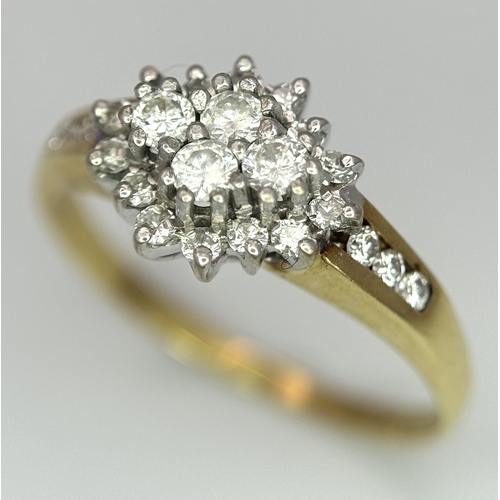 222 - A 18K YELLOW GOLD DIAMOND CLUSTER RING 0.35CT 3.4G SIZE R. Ref: SC 4059