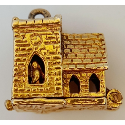 227 - A 9K Yellow Gold Church Pendant/Charm. 12mm. 3.3g