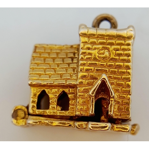 227 - A 9K Yellow Gold Church Pendant/Charm. 12mm. 3.3g