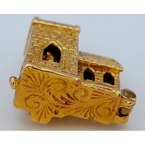 227 - A 9K Yellow Gold Church Pendant/Charm. 12mm. 3.3g