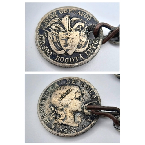 234 - A Wonderful Antique Saxonia 800 Silver Half-Hunter Pocket Watch - With Chain, T-bar and Coin Fob. To... 