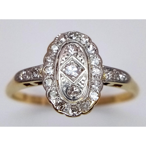 250 - A 18K YELLOW GOLD & PLATINUM VINTAGE DIAMOND RING ART DECO. TOTAL WEIGHT 2.6G. SIZE Q. Ref: SC 4060