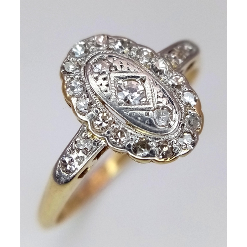 250 - A 18K YELLOW GOLD & PLATINUM VINTAGE DIAMOND RING ART DECO. TOTAL WEIGHT 2.6G. SIZE Q. Ref: SC 4060