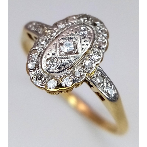 250 - A 18K YELLOW GOLD & PLATINUM VINTAGE DIAMOND RING ART DECO. TOTAL WEIGHT 2.6G. SIZE Q. Ref: SC 4060