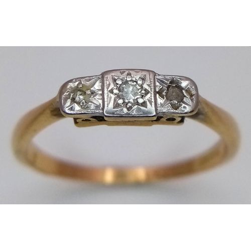 264 - A 18K YELLOW GOLD & PLATINUM VINTAGE OLD CUT DIAMOND RING. TOTAL WEIGHT 2.2G. SIZE M. Ref: SC 4065