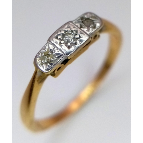 264 - A 18K YELLOW GOLD & PLATINUM VINTAGE OLD CUT DIAMOND RING. TOTAL WEIGHT 2.2G. SIZE M. Ref: SC 4065