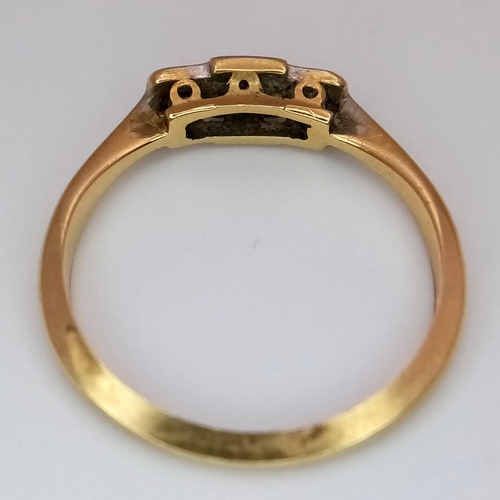 264 - A 18K YELLOW GOLD & PLATINUM VINTAGE OLD CUT DIAMOND RING. TOTAL WEIGHT 2.2G. SIZE M. Ref: SC 4065