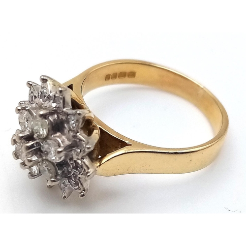 27 - A 18K YELLOW GOLD DIAMOND CLUSTER RING. 0.35CT. TOTAL WEIGHT 6G. SIZE M. Ref: SC 4085