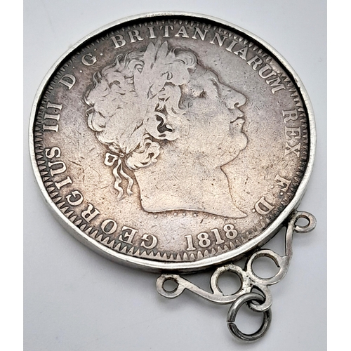 29 - An 1818 George III Silver Crown. Pendant set. F+ condition but please see photos.