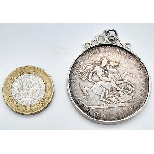 29 - An 1818 George III Silver Crown. Pendant set. F+ condition but please see photos.