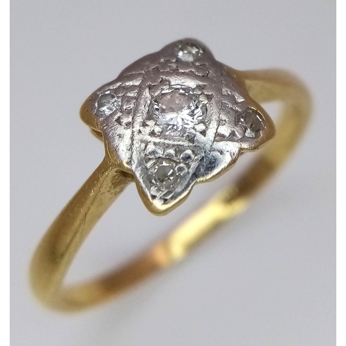 292 - A 18K YELLOW GOLD VINTAGE DIAMOND RING. TOTAL WEIGHT 2.5G. SIZE N. Ref: SC 4073