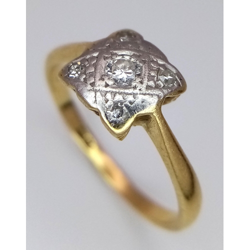 292 - A 18K YELLOW GOLD VINTAGE DIAMOND RING. TOTAL WEIGHT 2.5G. SIZE N. Ref: SC 4073