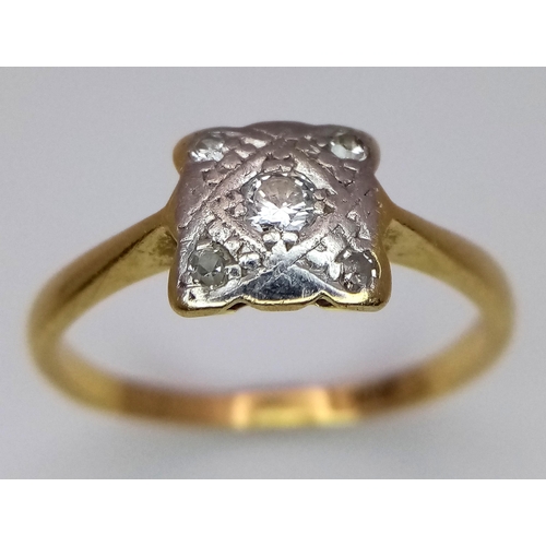 292 - A 18K YELLOW GOLD VINTAGE DIAMOND RING. TOTAL WEIGHT 2.5G. SIZE N. Ref: SC 4073