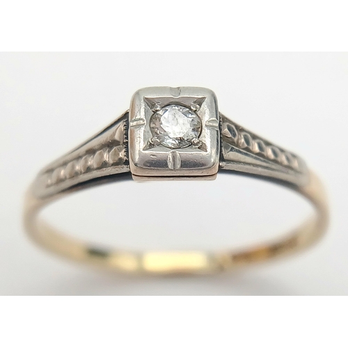 351 - A Vintage 18K Yellow Gold, Diamond and Platinum Ring. Size M 1/2. 1.6g total weight.