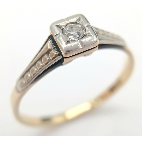 351 - A Vintage 18K Yellow Gold, Diamond and Platinum Ring. Size M 1/2. 1.6g total weight.